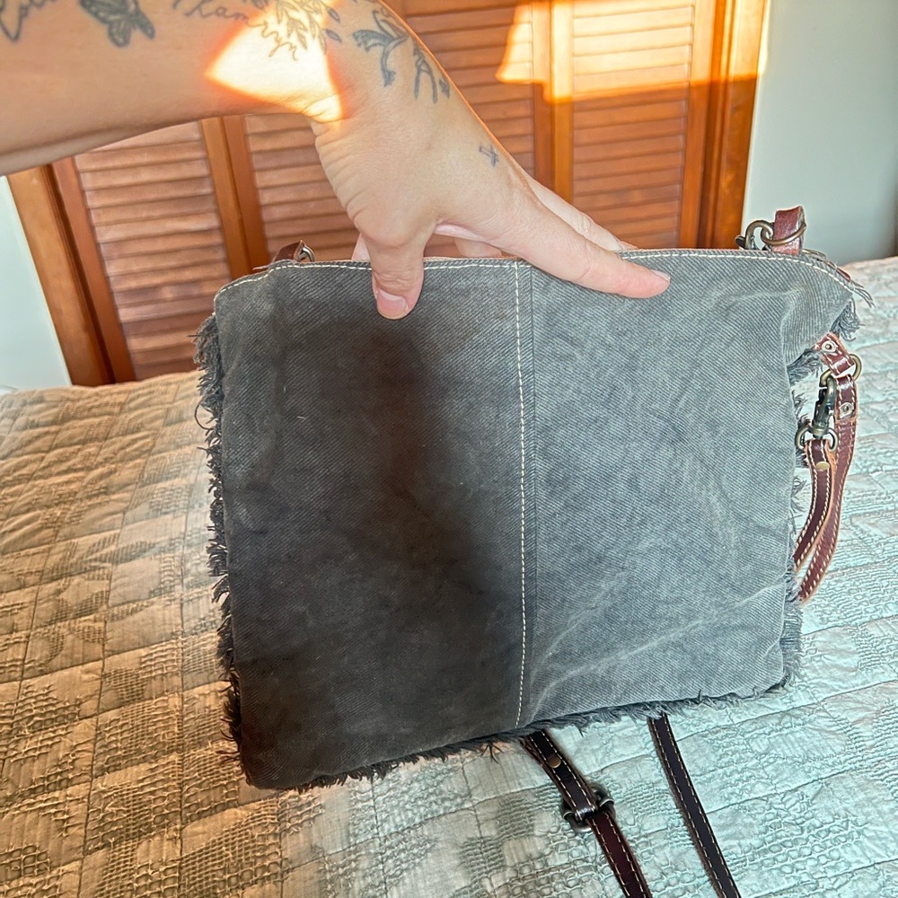 Myra Bag Geometric Crossbody in Tan and Brown - Picture 2 of 3